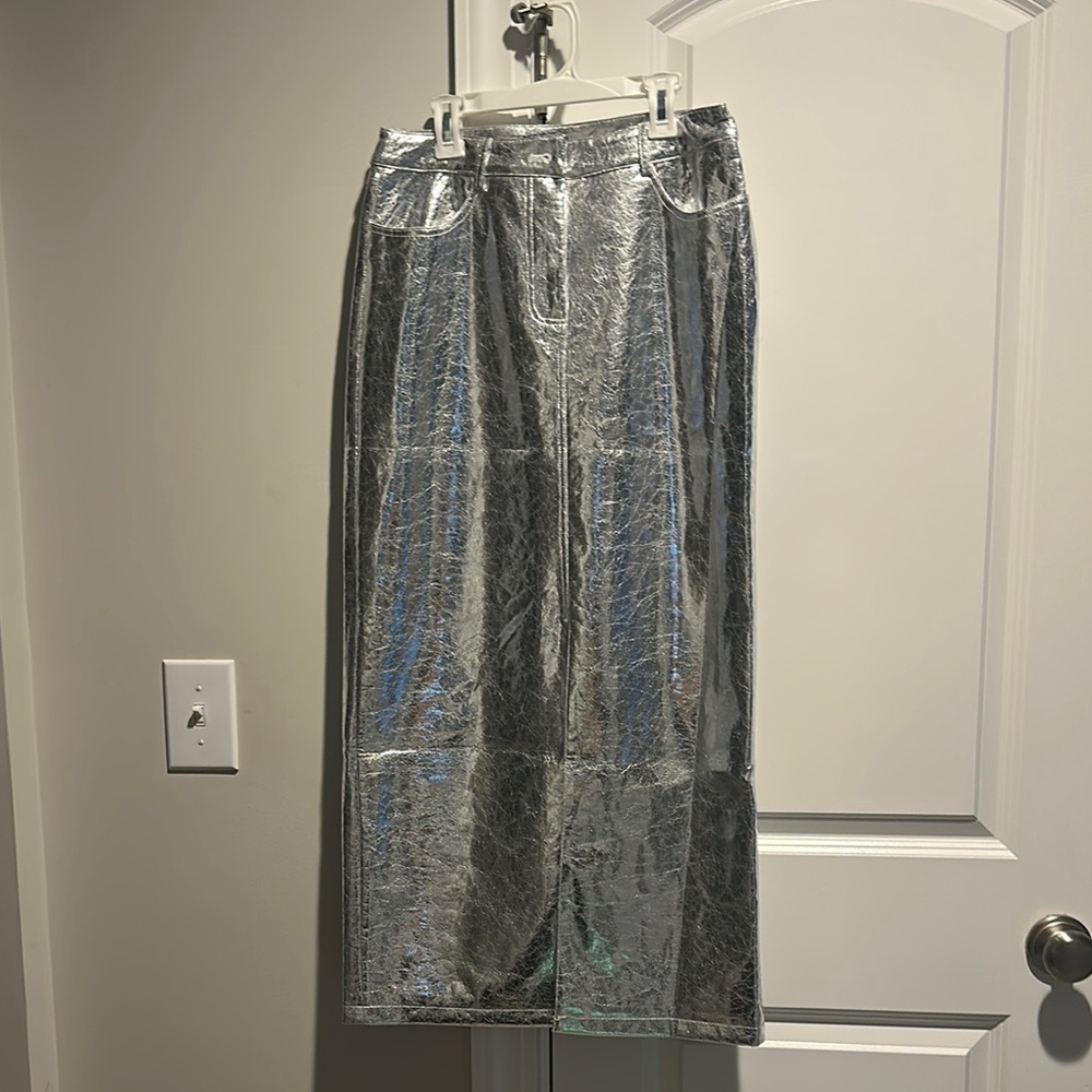 Karen Millen Metallic Silver Midi Skirt